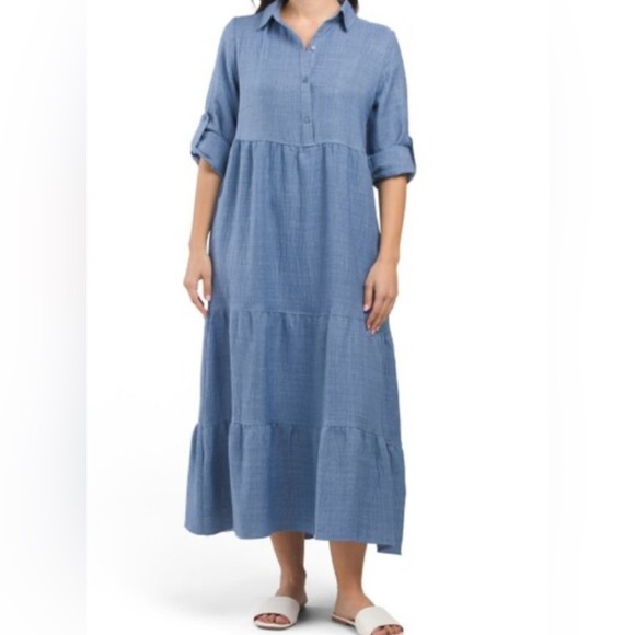 Max Studio London Tiered Gauze Shirtdress(length 48”P2P19”Waist 19”) - Picture 1 of 7